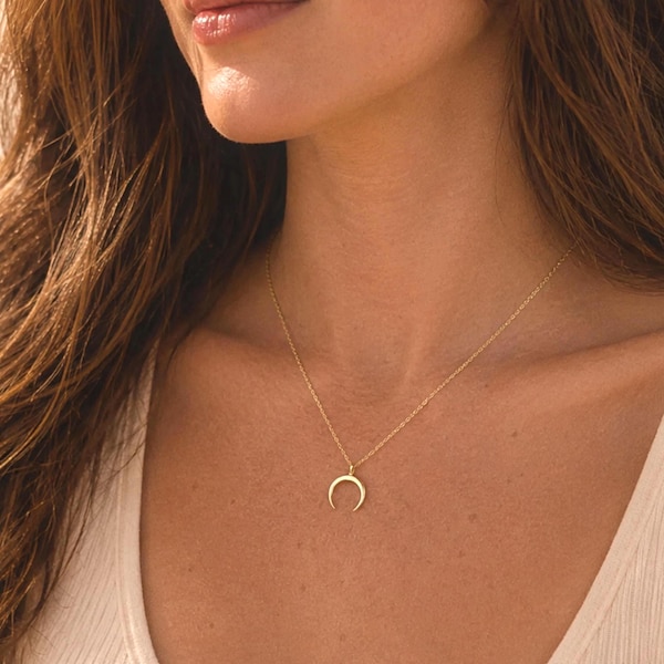 Dainty Crescent Moon Necklace, Gold Vermeil or Sterling Silver, Layering Pendant