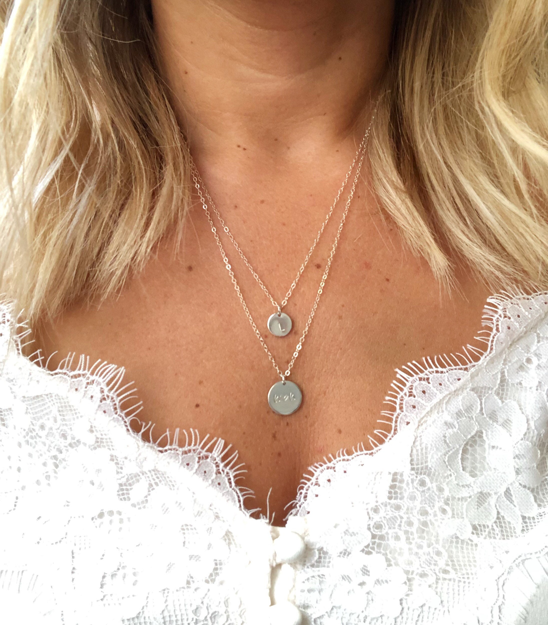 Personalized charm necklaces / Set of 2/ Hand stamped / Etsy