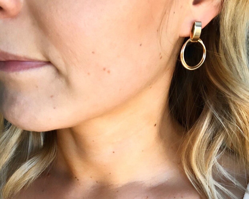 18k Gold Fill Modern Earrings / Chic Earrings / Drop Dangle Hoop Earrings / 18k Gold Filled image 1