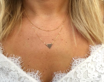Dainty Triangle Necklace Set / Satellite Chain / 14k Gold Filled