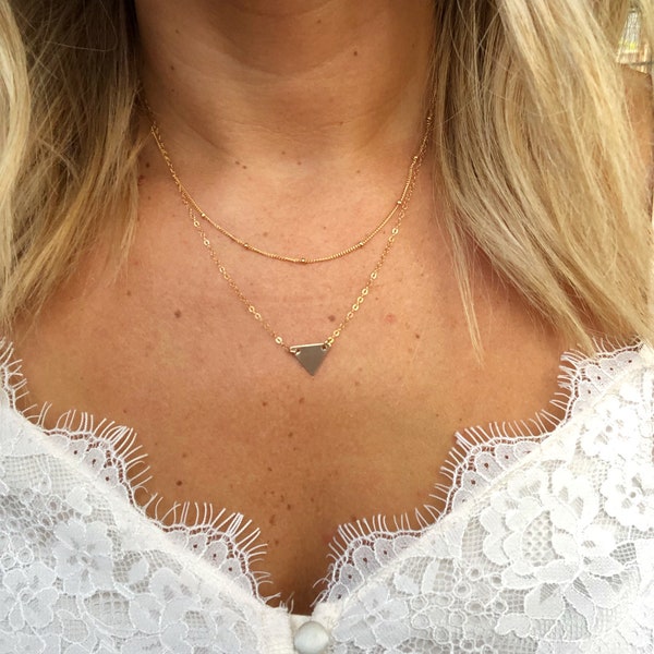 Dainty Triangle Necklace Set / Satellite Chain / 14k Gold Filled