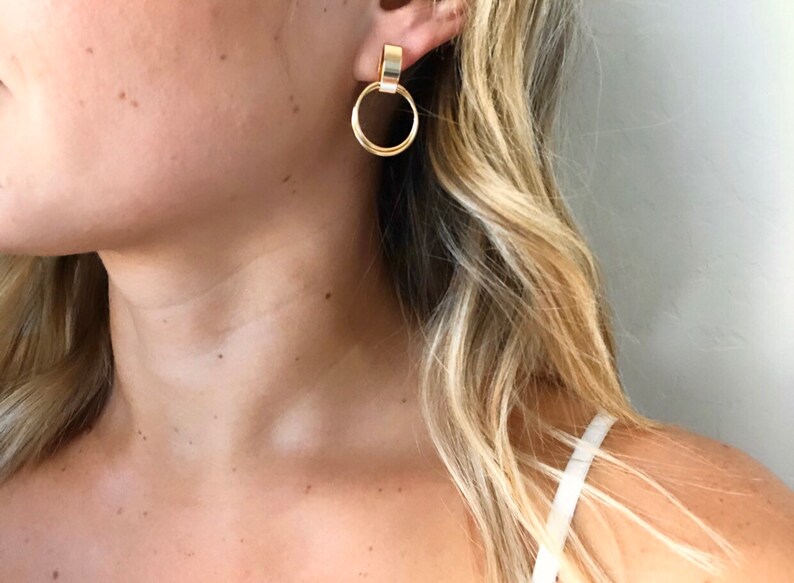 18k Gold Fill Modern Earrings / Chic Earrings / Drop Dangle Hoop Earrings / 18k Gold Filled image 5