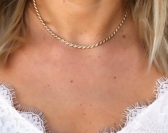 Rope Chain Necklace 18k Gold Filled / Simple Twist Chain / Chunky Twisted Chain/ Rhodium Sterling Silver