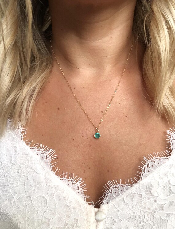 Petite Birthstone Necklace • Dainty Birthstone Jewelry • Minimal Personalized Gift for Her