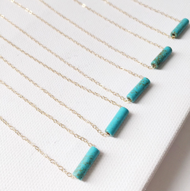 Dainty Turquoise Tube Bead Necklace / 14k Gold Filled / Sterling Silver / Minimalist Necklace image 5