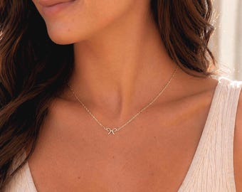 Mini Bow Necklace, 14K Gold Filled, Sterling Silver, Dainty Bow Charm, Gift for Her