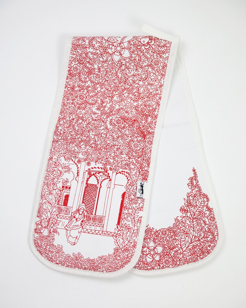 Apron Tea Towel & Double Oven Glove Set Intricate Indian Red Etsy