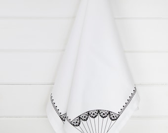 Tea towel: elegant black and white Paper Kite design on 100% cotton