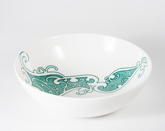 Bowl: sea green Koru design on fine bone china