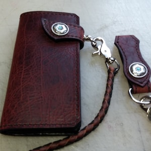 cartera larga de cuero turquesa y búfalo