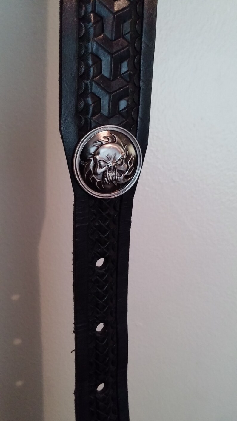 Leather Tooled Skull Suspenders Etsy