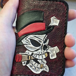 portefeuille crâne en cuir 2 poche