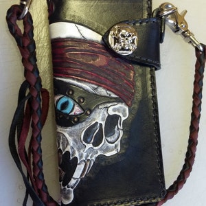cartera de cuero cráneo pirata