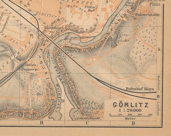 1904 Gorlitz Germany Antique Map