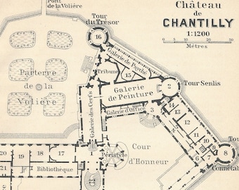1913 Chateau De Chantilly Near Paris France Antique Map 