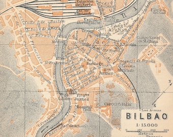 1913 Bilbao Spain Antique Map