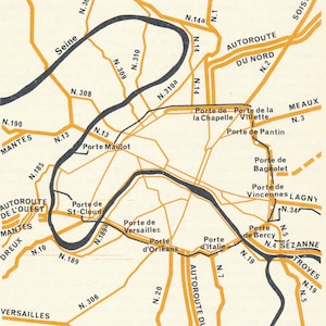 Mapa vintage de Paris França de 1968