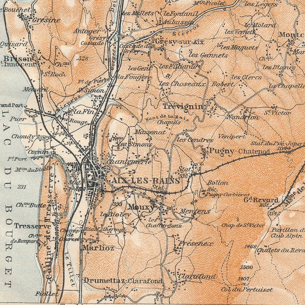 1914 Aix-Les-Bains France Antique Map