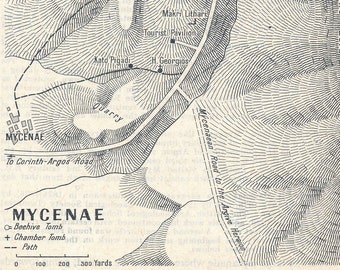 1964 Mycenae Greece Vintage Map