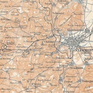 Mapa antigo de Clermont-Ferrand França de 1914