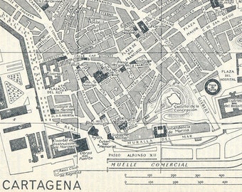 1964 Cartagena Spain Vintage Map