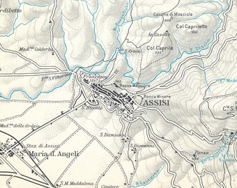 1966 Assisi Italy Vintage Map