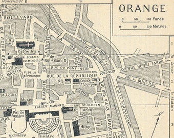 1954 Orange France Vintage Map