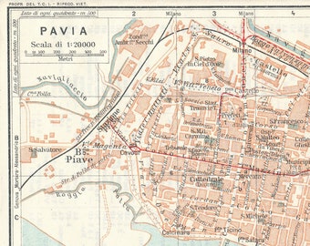 1924 Pavia Italy Antique Map