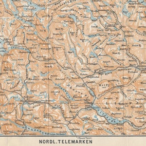 1909 Telemark Norway Antique Map