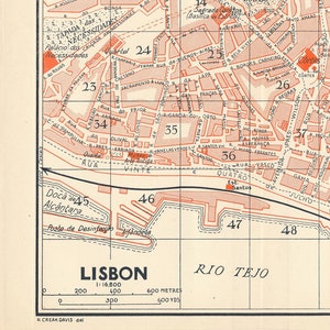 1929 Lissabon Portugal Antike Landkarte