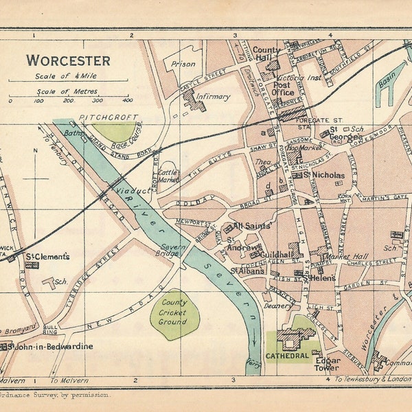 Antique Worcester Map - Etsy