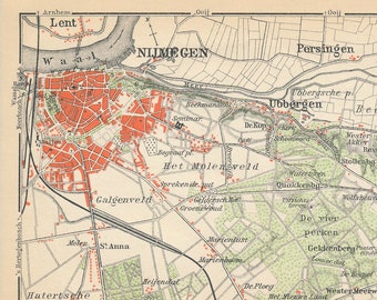 1910 Nijmegen Netherlands Antique Map