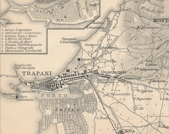 1908 Trapani Italy Antique Map