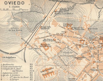 1913 Oviedo Spain Antique Map