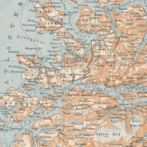 Mapa antiguo de Nordfjord, Noruega, 1909