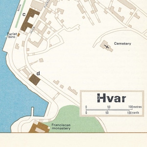 1969 Hvar Croatia Vintage Map