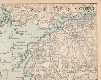 1899 Gothenburg Sweden Antique Map