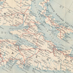 Carte ancienne du Canada de la Nouvelle-Écosse et du Nouveau-Brunswick de 1907