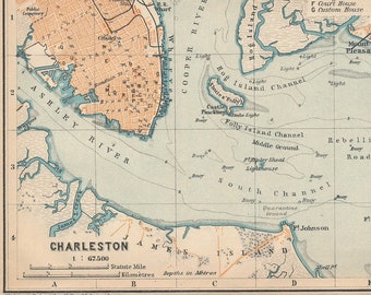 1909 Charleston South Carolina Antique Map
