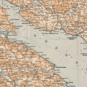 Mapa antiguo del lago de Constanza, Suiza, 1911