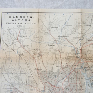 1913 Hamburg Germany Antique Map