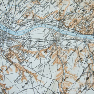 1931 Rijn, Bonn naar Koblenz, Duitsland antieke kaart