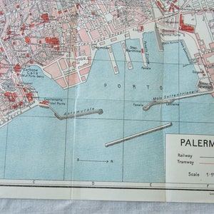 1927 Palermo Sicily Italy Antique Map