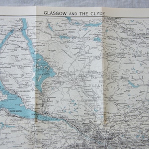 Carte vintage de Glasgow, Écosse et environs de 1955