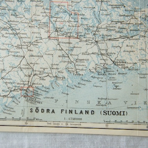 Mapa antiguo del sur de Finlandia de 1929