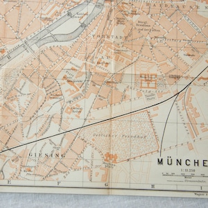 Mapa antiguo de Múnich, Alemania, 1907
