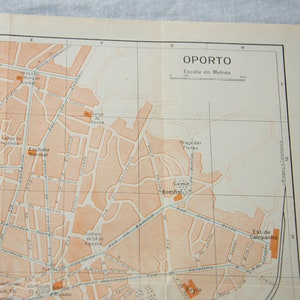 Mapa antiguo de Oporto, Portugal, 1925