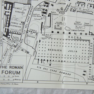 Mapa antiguo del Foro Romano, Roma, Italia, 1962