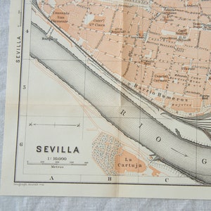 Mapa antiguo de Sevilla, España, 1913