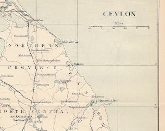 Mapa antiguo de Sri Lanka (Ceilán) de 1920
